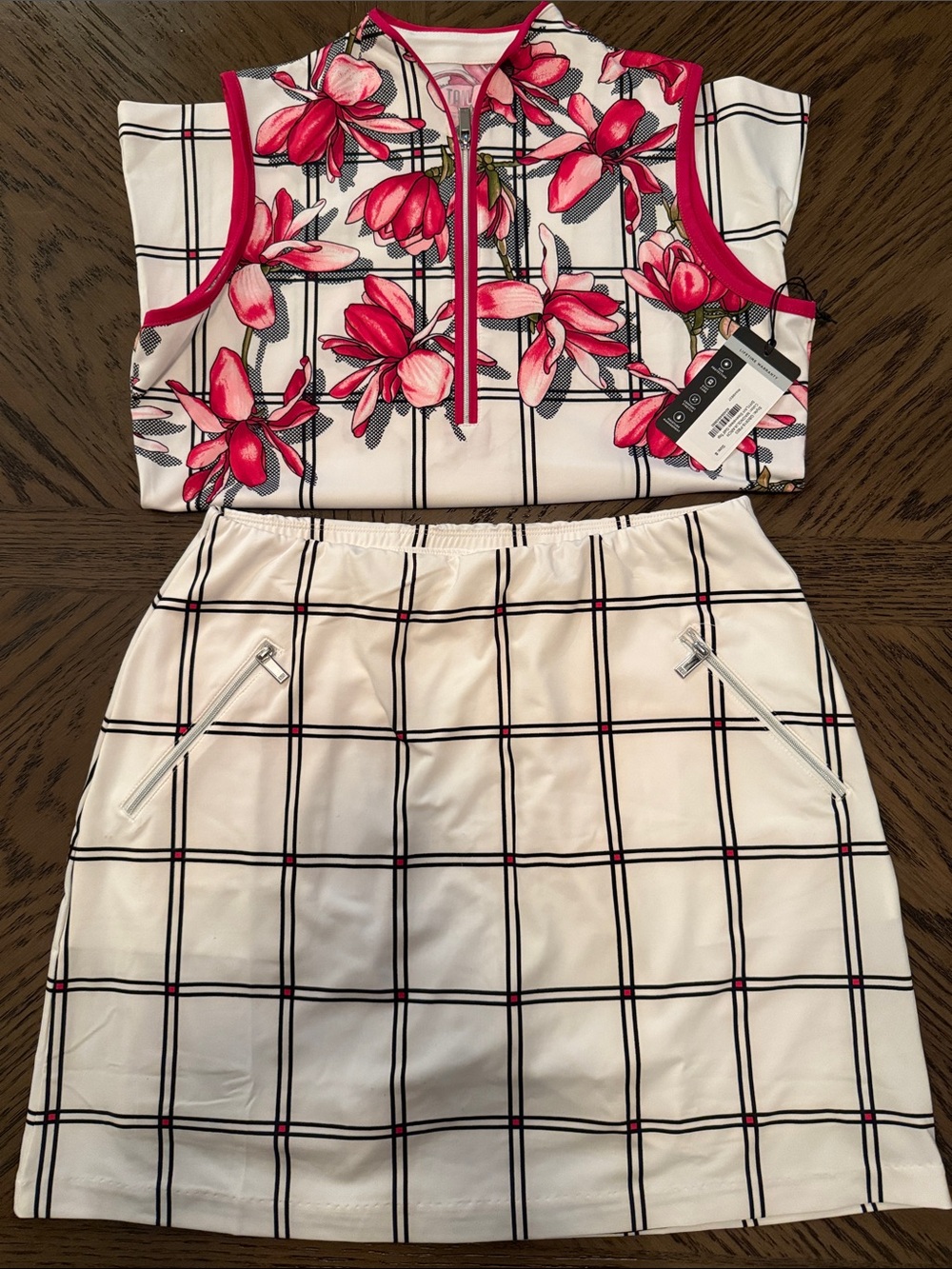 Tail White Plaid Skort with matching top with Pink Floral Accent.